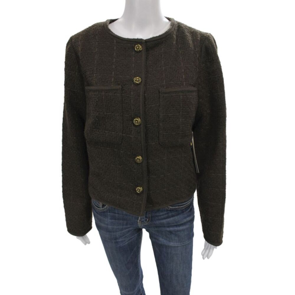 Aqua Women Basic Jacket Brown Check Button Polyester Size M